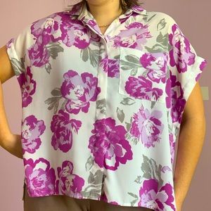 Banana Republic Purple and Gray Floral Blouse